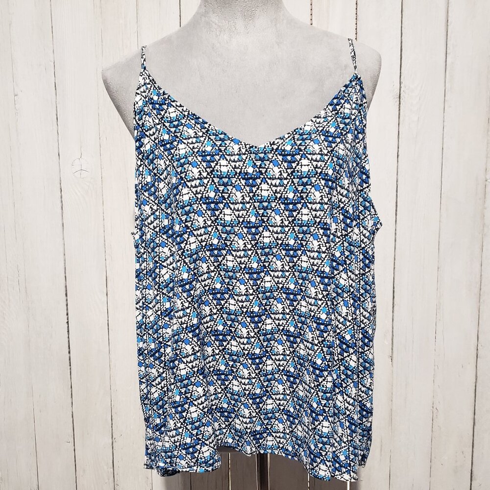 NEW Mi Ami 2X Tank Top Women's Blue White‎ Geo Strappy Tribal Y2K Retro Boho